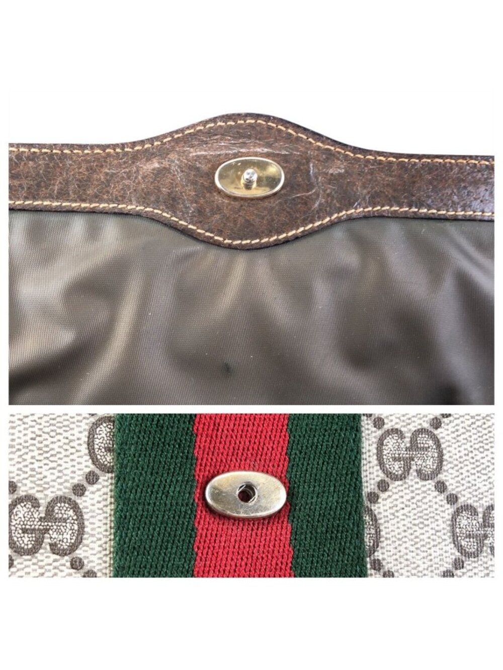 Gucci Vintage Sherry Line Gray Brown GG Supreme Canvas Leather Clutch - Picture 5 of 8